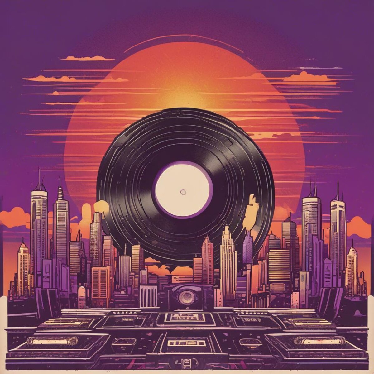 Vintage vinyl city music artwork